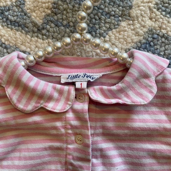 Little Follies pink striped scallop collar button front ahirt - Picture 2 of 2